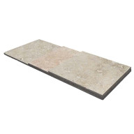 Travertin, dalle de sol ou murale en pierre naturelle STRONG MIX, bords adoucis, surface vieillie, largeur 40,6 cm x longueur sur mesure x 1,2 cm