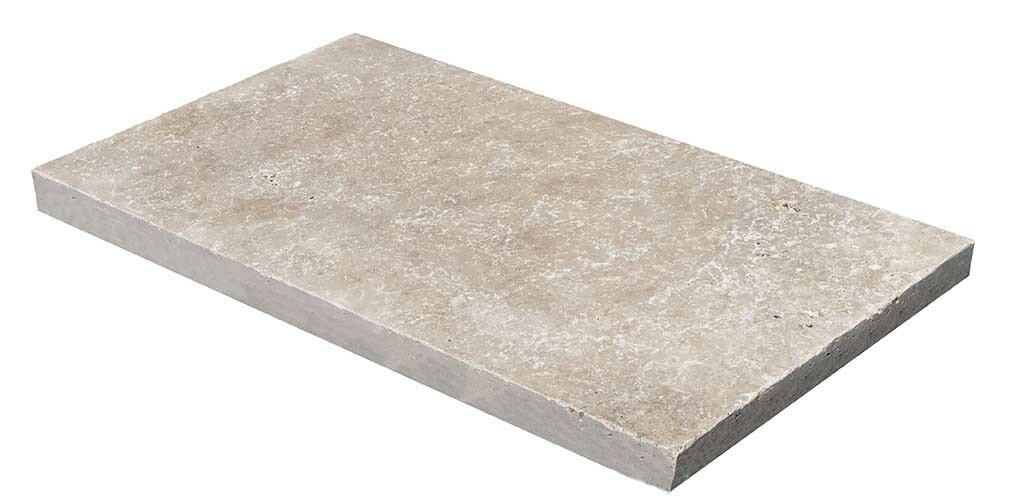 Travertin, dalle de sol en pierre naturelle CLASSHADE, bords adoucis, surface vieillie, 30,5 cm x 61 cm x 3 cm - PALETTE COMPLETE
