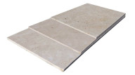 Travertin, dalle de sol ou murale en pierre naturelle CLASSHADE, bords adoucis, surface vieillie,largeur 61 cm x longueur sur mesure x 1,2 cm