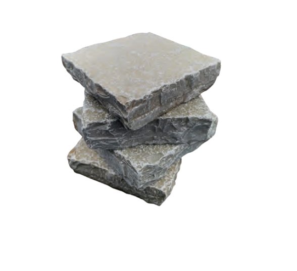 Pavé PONDICHERY en pierre naturelle calcaire d'Inde, bords adoucis, surface vieillie, 14 cm x 14 cm x 4 cm - PALETTE COMPLETE