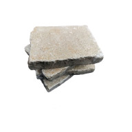 Pavé PONDICHERY en pierre naturelle calcaire d'Inde, bords adoucis, surface vieillie, 14 cm x 20 cm x 4 cm - PALETTE COMPLETE