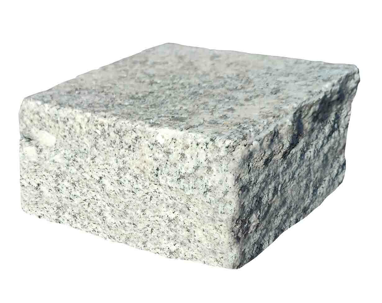 Pavé en pierre de Chine, bords clivés, aspect sablé, 10 cm x 10 cm x 5 cm