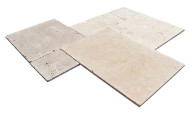 Travertin, dalle de sol en pierre naturelle FIRSTSHADE PREMIUM, bords adoucis, surface vieillie, opus 4 formats, épaisseur 3 cm