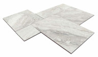 Dalles en marbre beige NOBILY, bords sciés, surface sablée brossée, opus 4 formats , épaisseur 1,2 cm - PALETTE COMPLETE
