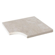 Angle rentrant en marbre beige NOBILY, pour margelle de piscine , 45 cm x 45 cm x 3 cm, bord demi-rond