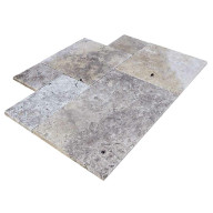 Travertin, dalle de sol en pierre naturelle SILVER GREY, bords adoucis, surface vieillie, opus 4 formats , épaisseur 3 cm - PALETTE COMPLETE