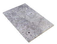 Travertin, dalle de sol en pierre naturelle SILVER GREY, bords adoucis, surface vieillie, 40,6 cm x 61 cm x 3 cm