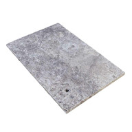Travertin, dalle de sol en pierre naturelle SILVER GREY, bords adoucis, surface vieillie, 40,6 cm x 61 cm x 3 cm