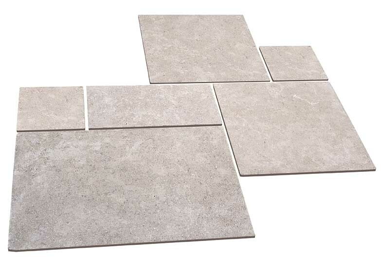 Dalles de sol ou murale KHEOPS en pierre d'Egypte, surface vieillie, Opus 4 Formats, épaisseur 1,2 cm - PALETTE COMPLETE