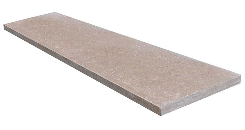 Margelle/marche KHEOPS, 33 cm x 100 cm, x 3 cm, surface vieillie, bord droit chanfreiné