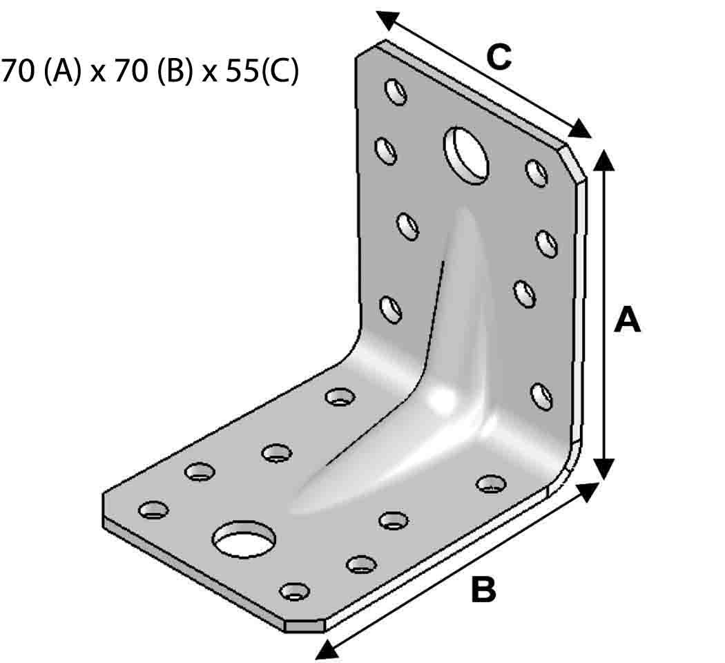Equerre renforcée, 70 mm x 70 mm x 55 mm