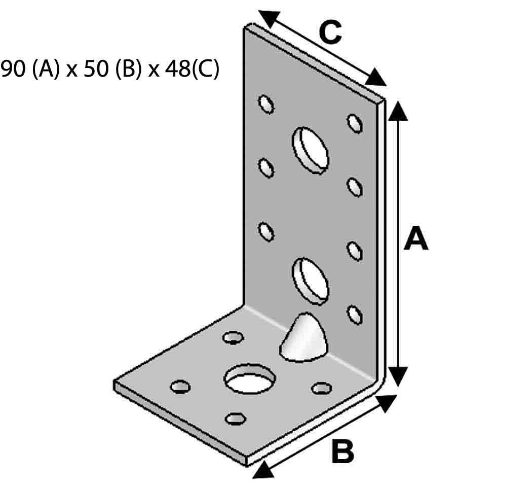 Equerre renforcée, 90 mm x 50 mm x 48 mm