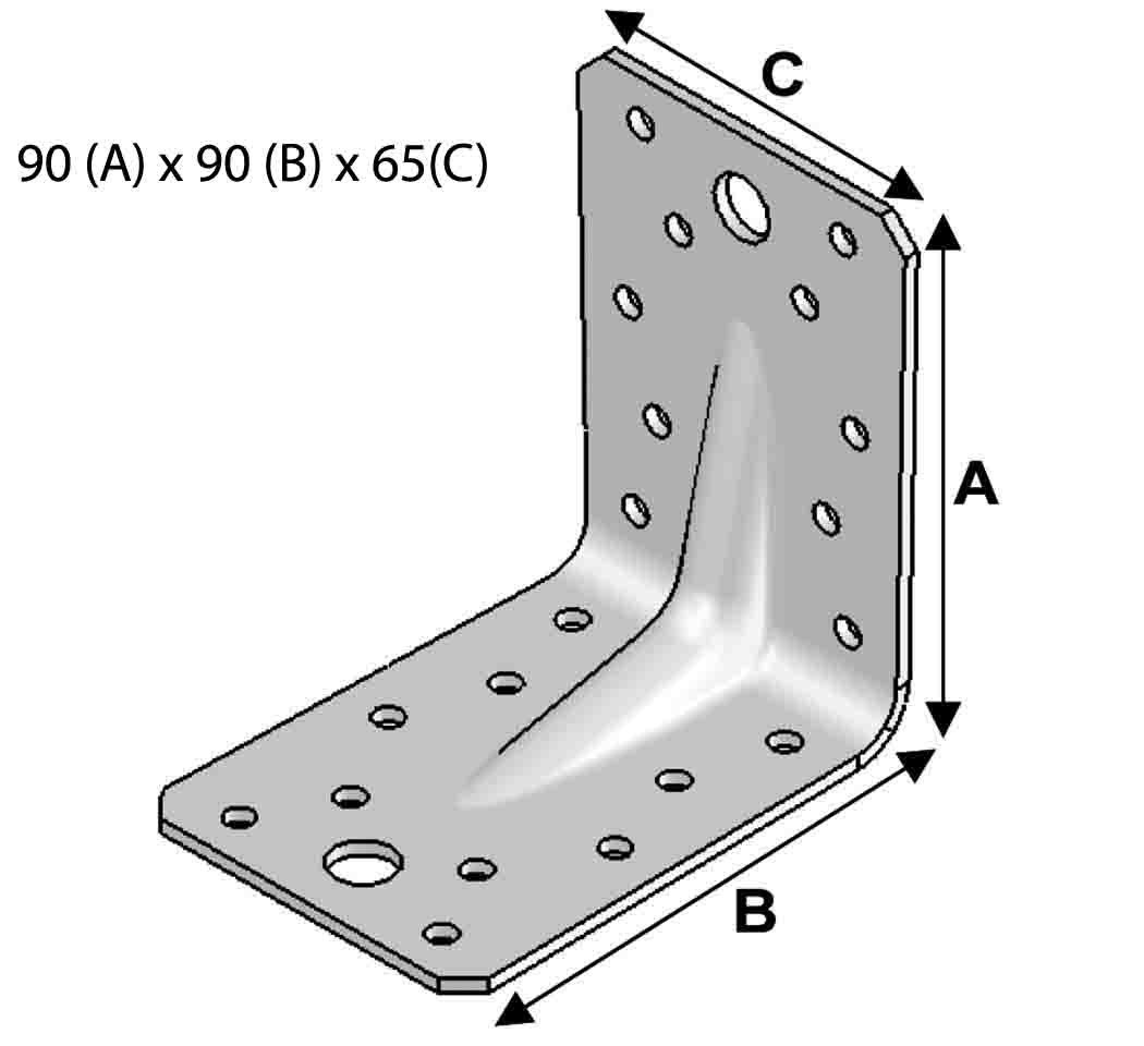 Equerre renforcée en inox, 90 mm x 90 mm x 65 mm