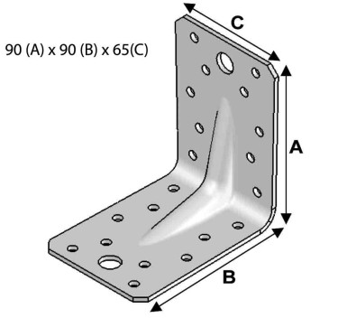 Vignette Equerre renforcée en inox, 90 mm x 90 mm x 65 mm