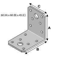 Equerre sans renforts, 60 mm x 60 mm x 45 mm