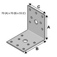 Equerre sans renforts, 70 mm x 70 mm x 55 mm