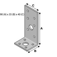 Equerre sans renforts, 90 mm x 35 mm x 40 mm