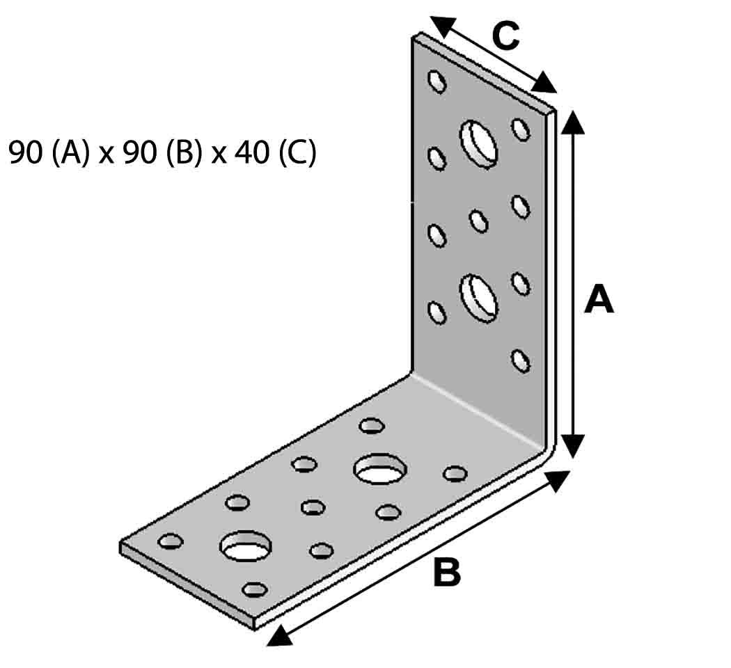 Equerre sans renforts, 90 mm x 90 mm x 40 mm