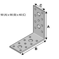 Equerre sans renforts, 90 mm x 90 mm x 40 mm