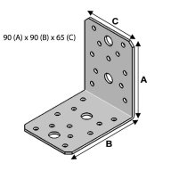 Equerre sans renforts, 90 mm x 90 mm x 65 mm