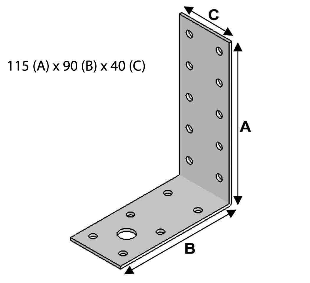 Equerre sans renforts, 115 mm x 90 mm x 40 mm