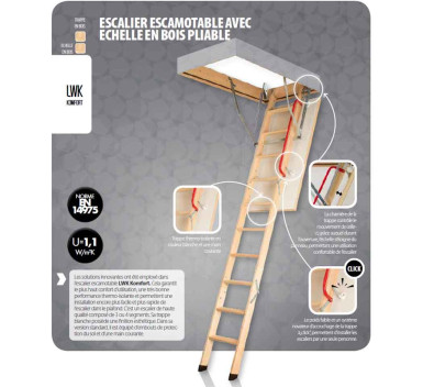 FAKRO Escalier escamotable LTK Energy, avec une echelle en bois, super  thermo-isolant
