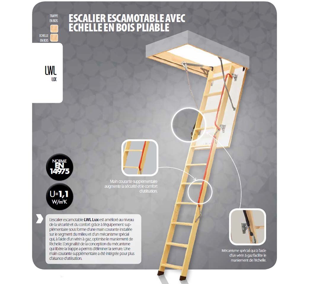 Escalier escamotable LWL Extra, haut. 305 cm, 60 cm x 130 m