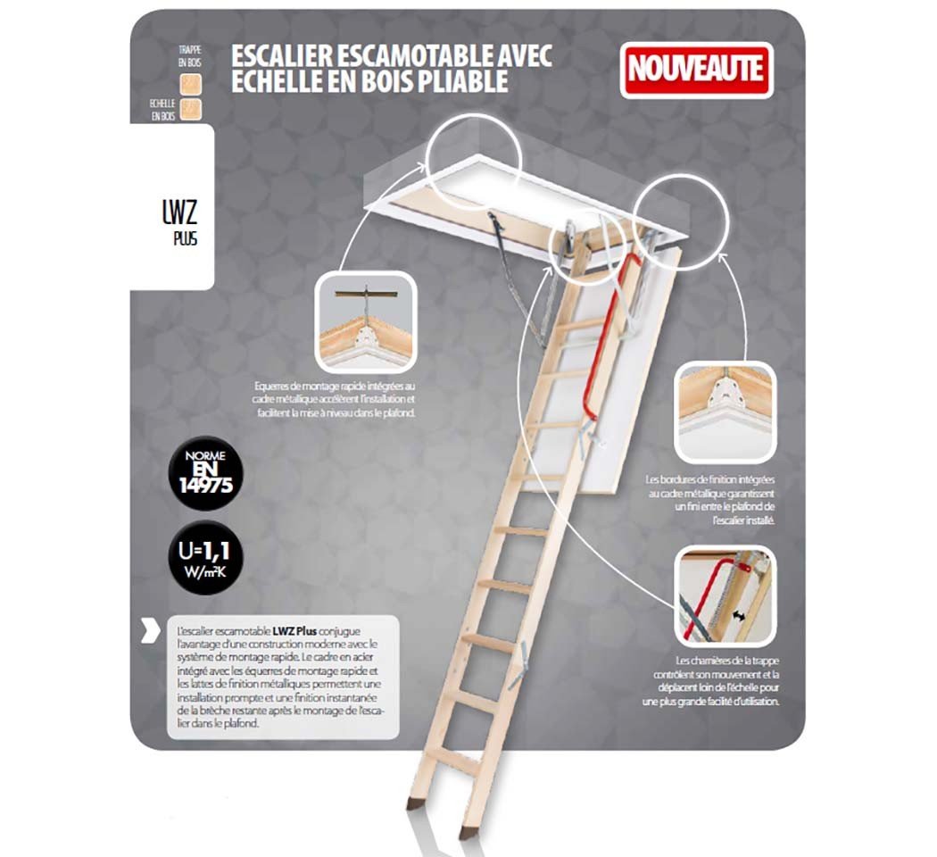 Escalier escamotable LWZ Plus, haut. 280 cm, 60 cm x 120 cm