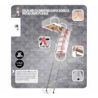 Escalier escamotable LML LUX avec échelle métallique à pieds réglables, haut. 305 cm, 60 cm x 130 cm