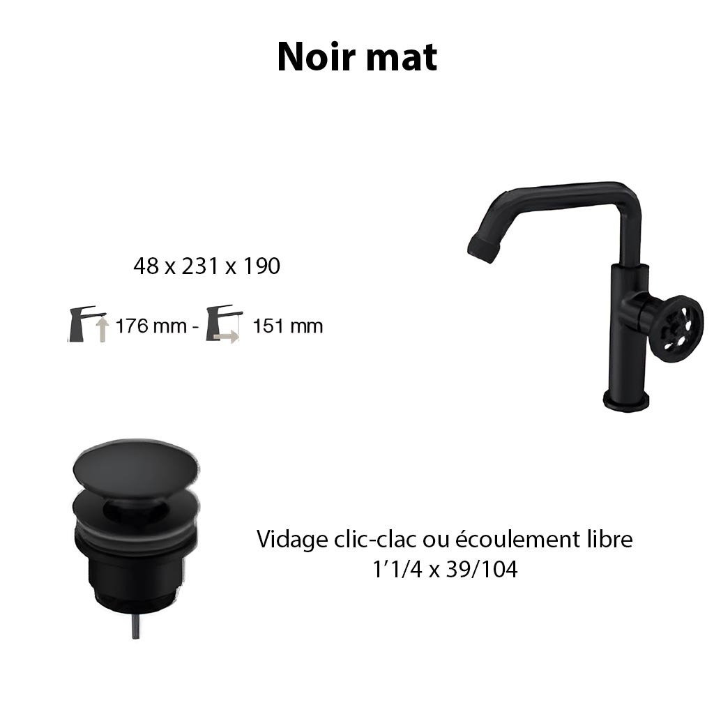 Ensemble mitigeur FABRIK , noir mat avec vidage clic-clac noir mat