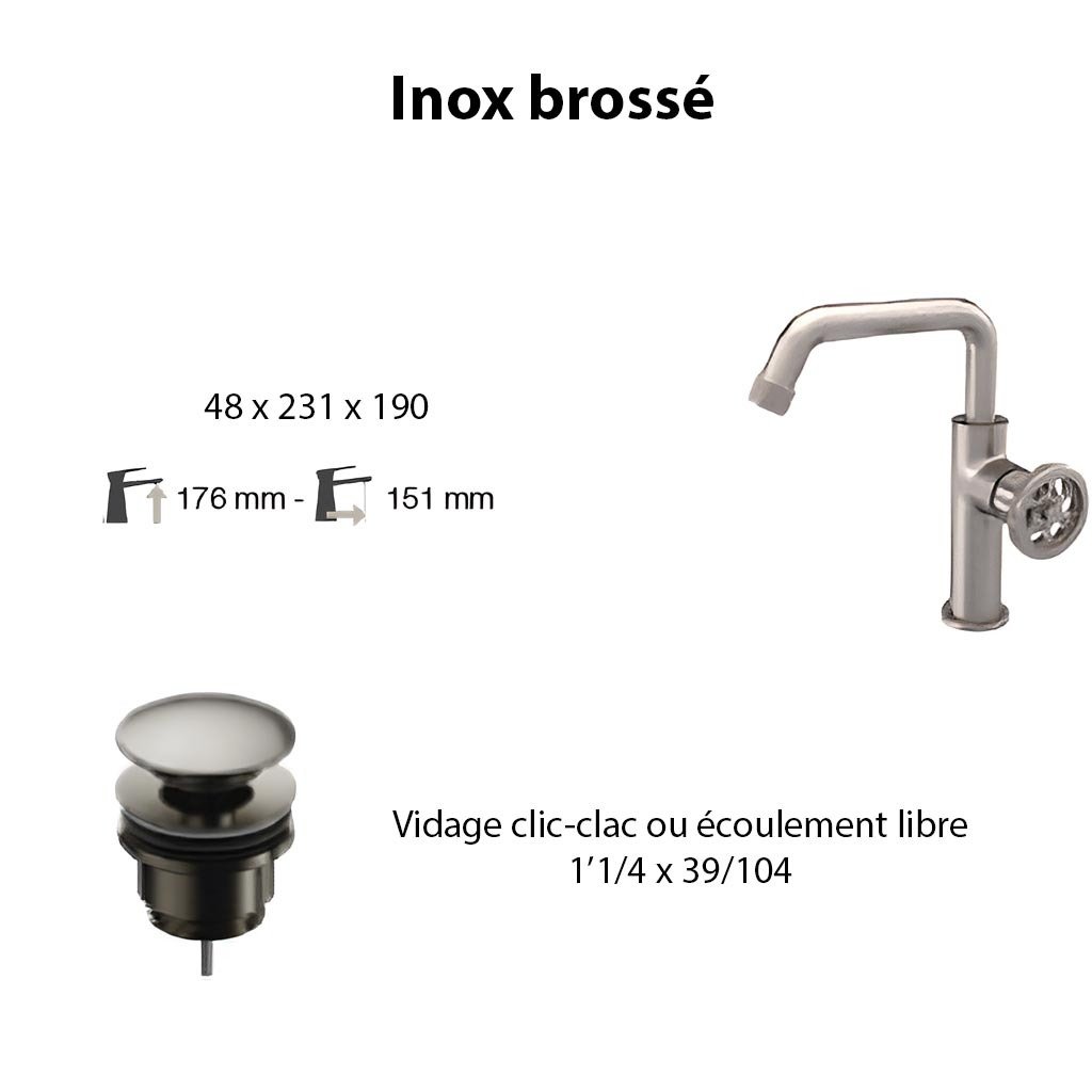 Ensemble mitigeur FABRIK , inox brossé avec vidage clic-clac inox brossé