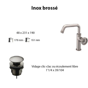 Vignette Ensemble mitigeur FABRIK , inox brossé avec vidage clic-clac inox brossé