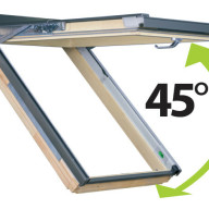 fenêtre projection et rotation toit incliné fakro finition bois angle d'ouverture 45 degrés