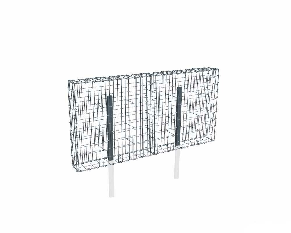 Kit gabion 2m de longueur, 100cm (H) x 20cm (L), pour clôture, assemblage agrafes, mailles 5 x 10 cm, avec poteaux raidisseurs à sceller