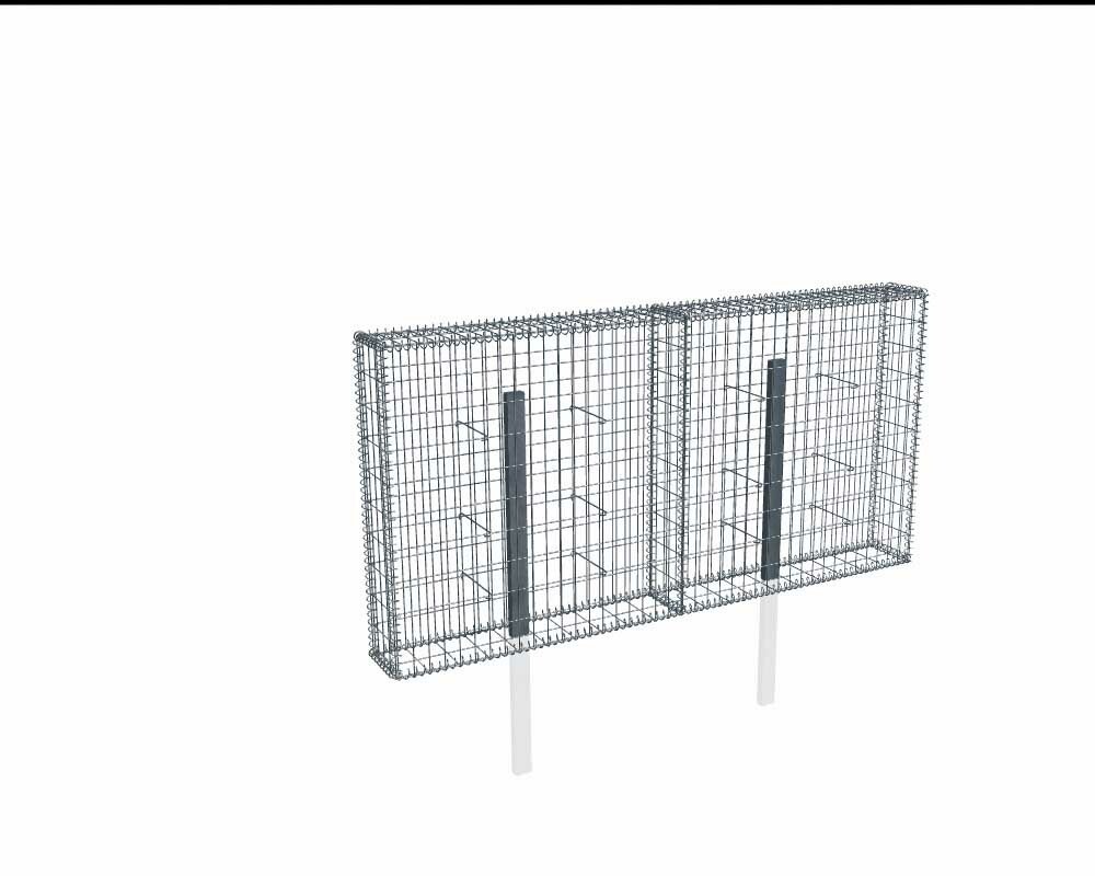Kit gabion 2m de longueur, 100cm (H) x 20cm (L), pour clôture, assemblage spirales, mailles 5 x 10 cm, avec poteaux raidisseurs à sceller