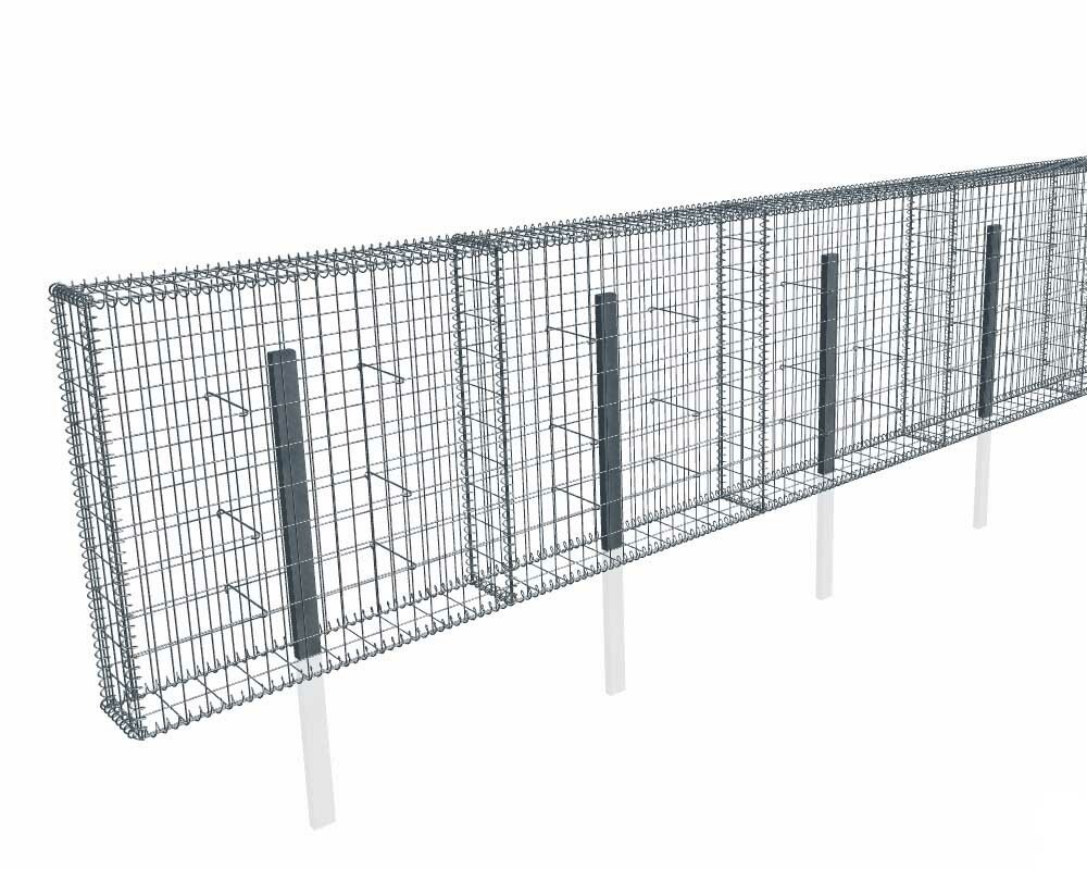 Kit gabion 30 m de longueur, 100cm (H) x 20cm (L), pour clôture, assemblage spirales, mailles 5 x 10 cm, avec poteaux raidisseurs à sceller