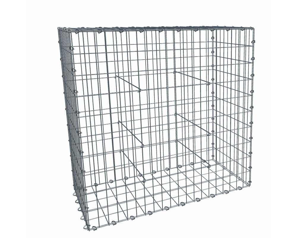Gabion, longueur 100cm x 100cm(H) x 50(L), assemblage agrafes, mailles 5 x 10 cm, grilles non visibles mailles 10 x 10 cm Ø4mm