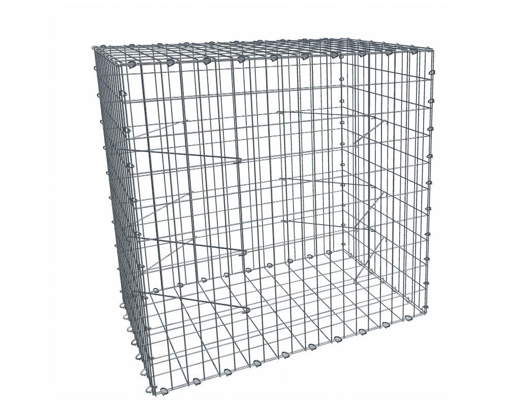 Gabion, longueur 100cm x 100cm(H) x 70(L), assemblage agrafes, mailles 5 x 10 cm, grilles non visibles mailles 10 x 10 cm Ø4mm