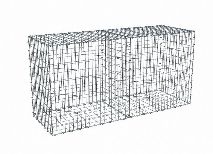 Kit gabion 2m de longueur, 100cm (H) x 70cm (L), pour clôture, assemblage agrafes, mailles 5 x 10 cm, grilles non visibles mailles 10 x 10 cm