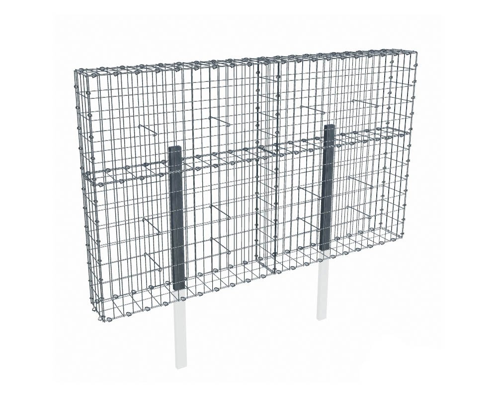 Kit gabion 2m de longueur, 120cm (H) x 20cm (L), pour clôture, assemblage agrafes, mailles 5 x 10 cm, avec poteaux raidisseurs à sceller