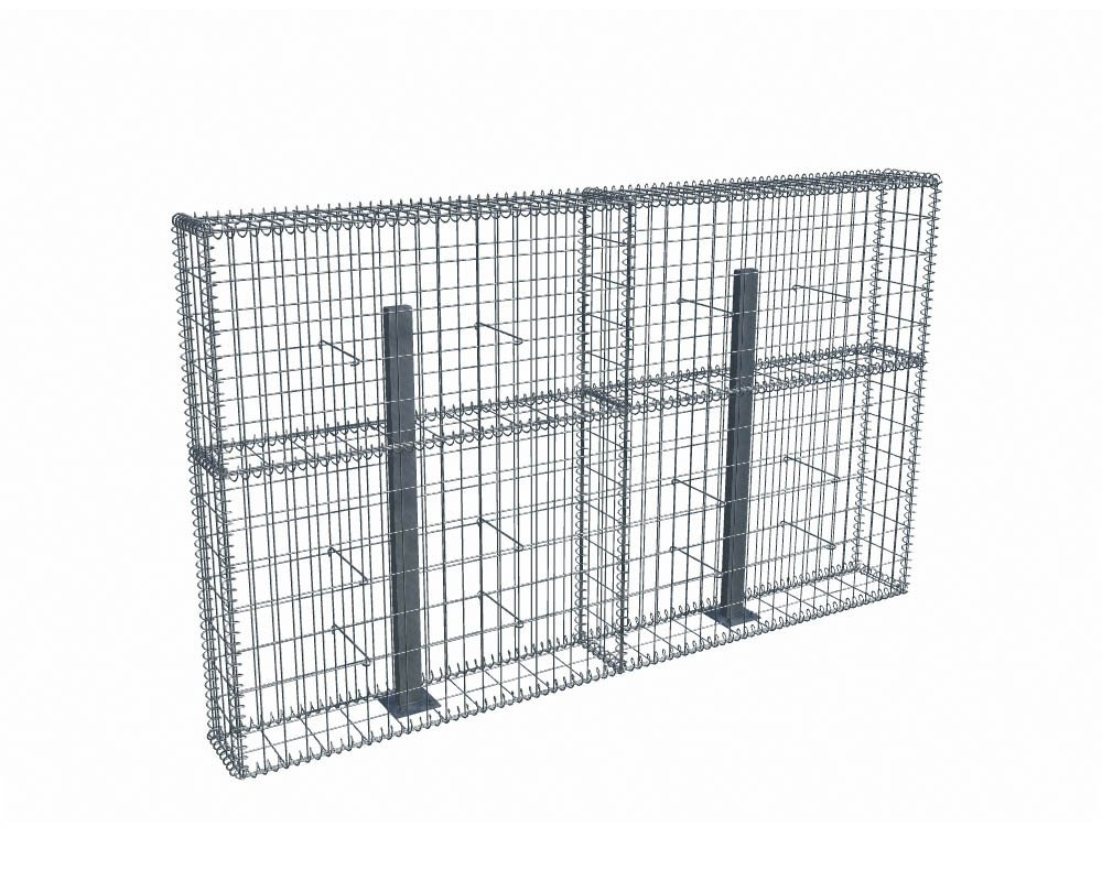 Kit gabion 2m de longueur, 120cm (H) x 20cm (L), pour clôture, assemblage spirales, mailles 5 x 10 cm, avec poteaux raidisseurs à visser