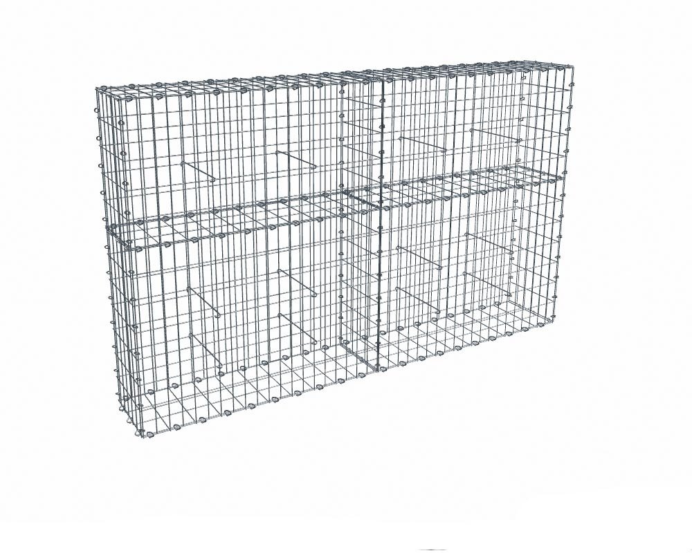 Kit gabion 2m de longueur, 120cm (H) x 30cm (L), pour clôture, assemblage agrafes, mailles 5 x 10 cm, grilles non visibles mailles 10 x 10 cm