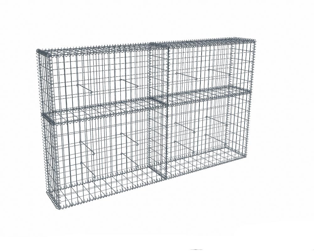 Kit gabion 2m de longueur, 120cm (H) x 30cm (L), pour clôture, assemblage spirales, mailles 5 x 10 cm, grilles non visibles mailles 10 x 10 cm