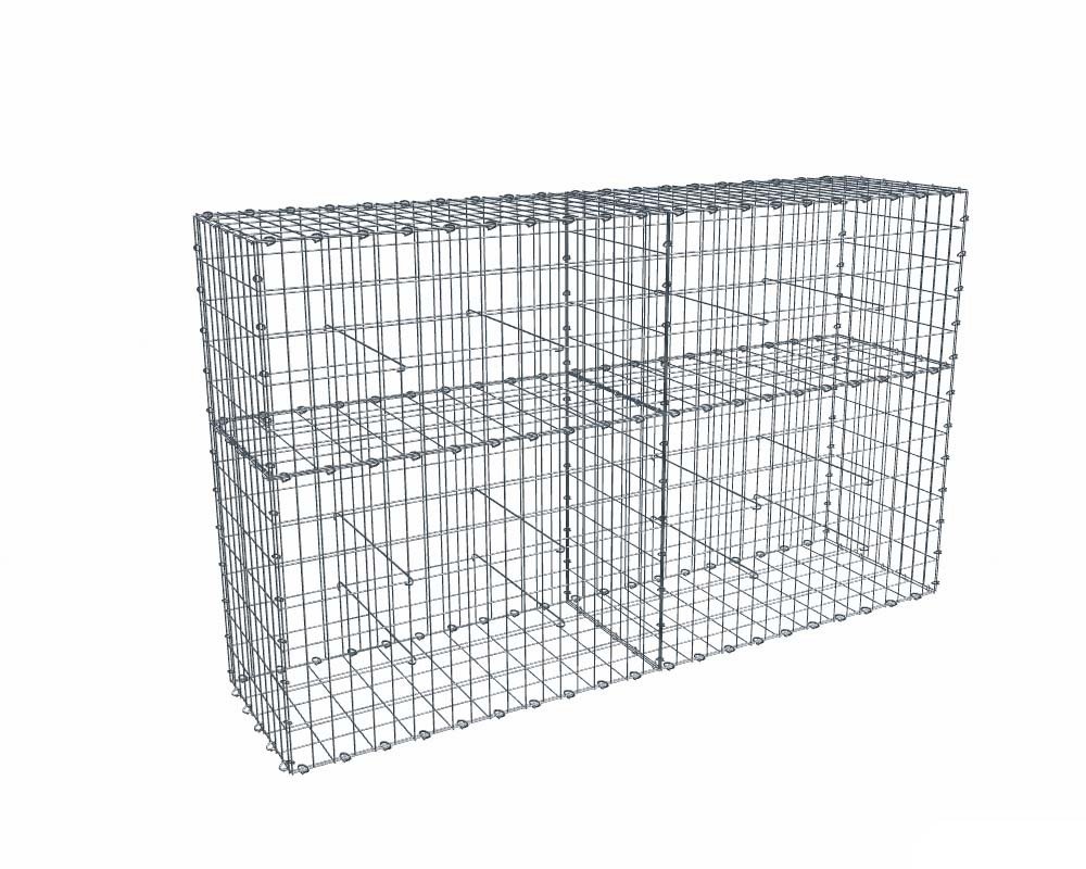 Kit gabion 2m de longueur, 120cm (H) x 50cm (L), pour clôture, assemblage agrafes, mailles 5 x 10 cm, grilles non visibles mailles 10 x 10 cm