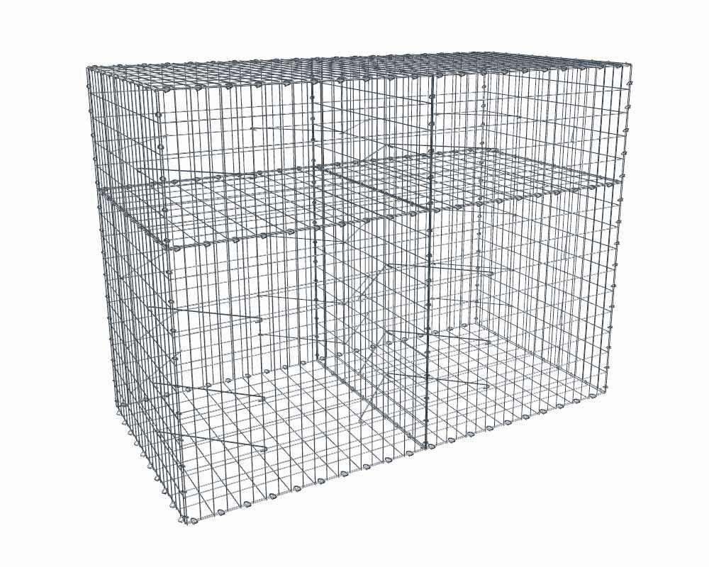 Kit gabion 2m de longueur, 150cm (H) x 100cm (L), pour clôture, assemblage agrafes, mailles 5 x 10 cm, grilles non visibles mailles 10 x 10 cm