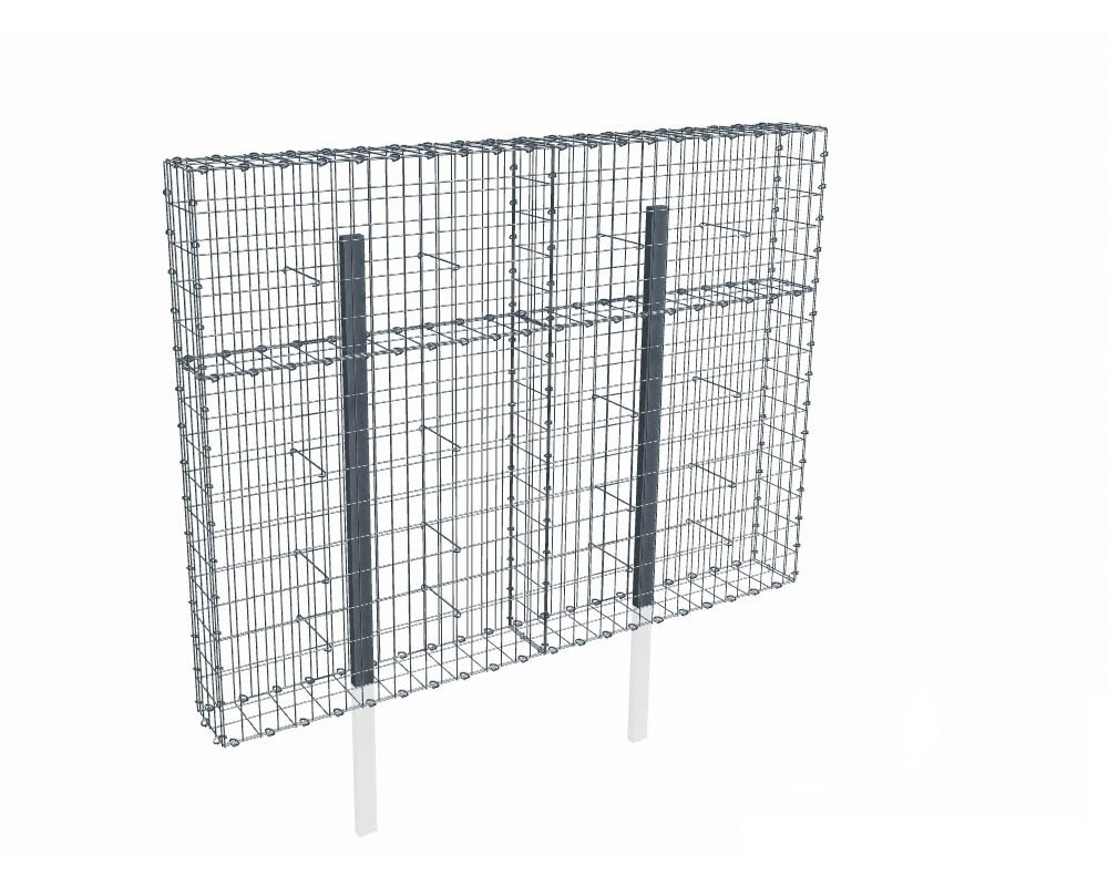 Kit gabion 2m de longueur, 150cm (H) x 20cm (L), pour clôture, assemblage spirales, mailles 5 x 10 cm, avec poteaux raidisseurs à sceller