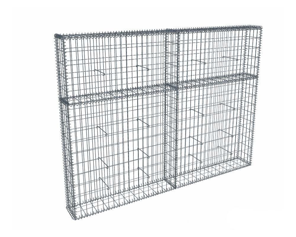 Kit gabion 2m de longueur, 150cm (H) x 20cm (L), pour clôture, assemblage spirales, mailles 5 x 10 cm, grilles non visibles mailles 10 x 10 cm
