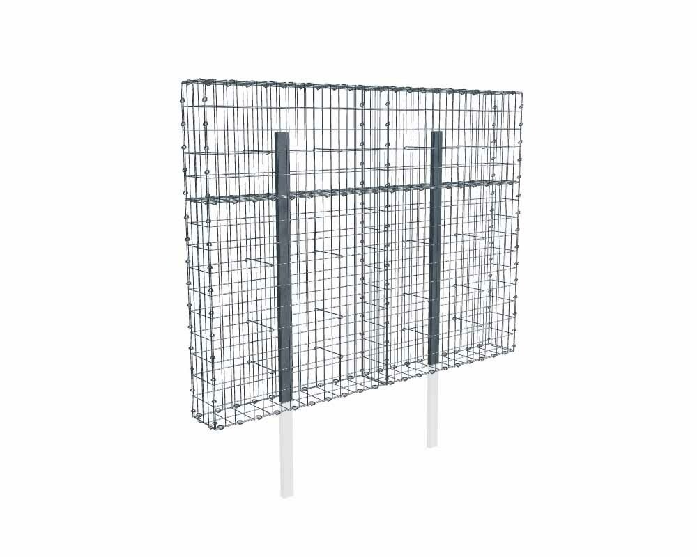 Kit gabion 2m de longueur, 170cm (H) x 20cm (L), pour clôture, assemblage agrafes, mailles 5 x 10 cm, avec poteaux raidisseurs à sceller