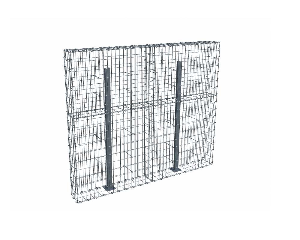 Kit gabion 2m de longueur, 170cm (H) x 20cm (L), pour clôture, assemblage agrafes, mailles 5 x 10 cm, avec poteaux raidisseurs à visser