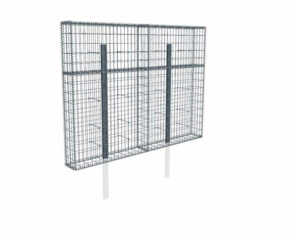 Kit gabion 2m de longueur, 170cm (H) x 20cm (L), pour clôture, assemblage spirales, mailles 5 x 10 cm, avec poteaux raidisseurs à sceller